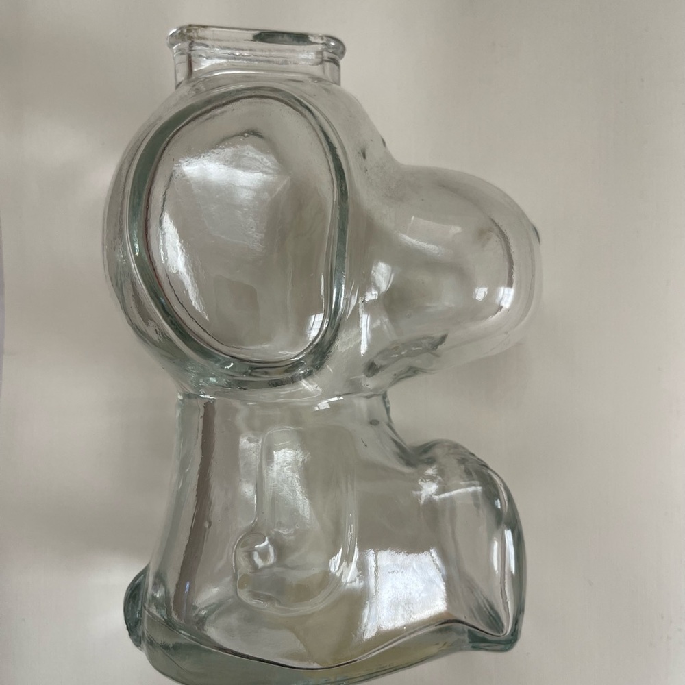 Anchor Hocking 1960s Vintage Clear Glass Snoopy Piggy Coin Bank